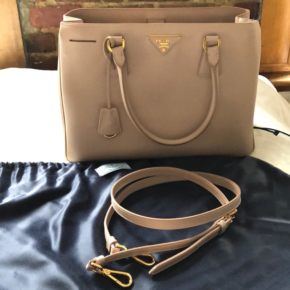 Prada Taupe Leather Tote with Gold Hardware